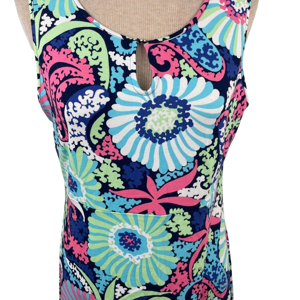 Talbots Womens Blue Pink Floral Paisley Sleeveless Keyhole Maxi Dress Medium - Picture 3 of 9